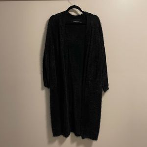 Women’s Long Black Fuzzy Cardigan